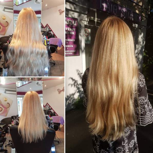 szépséges szőke hajhosszabbítás